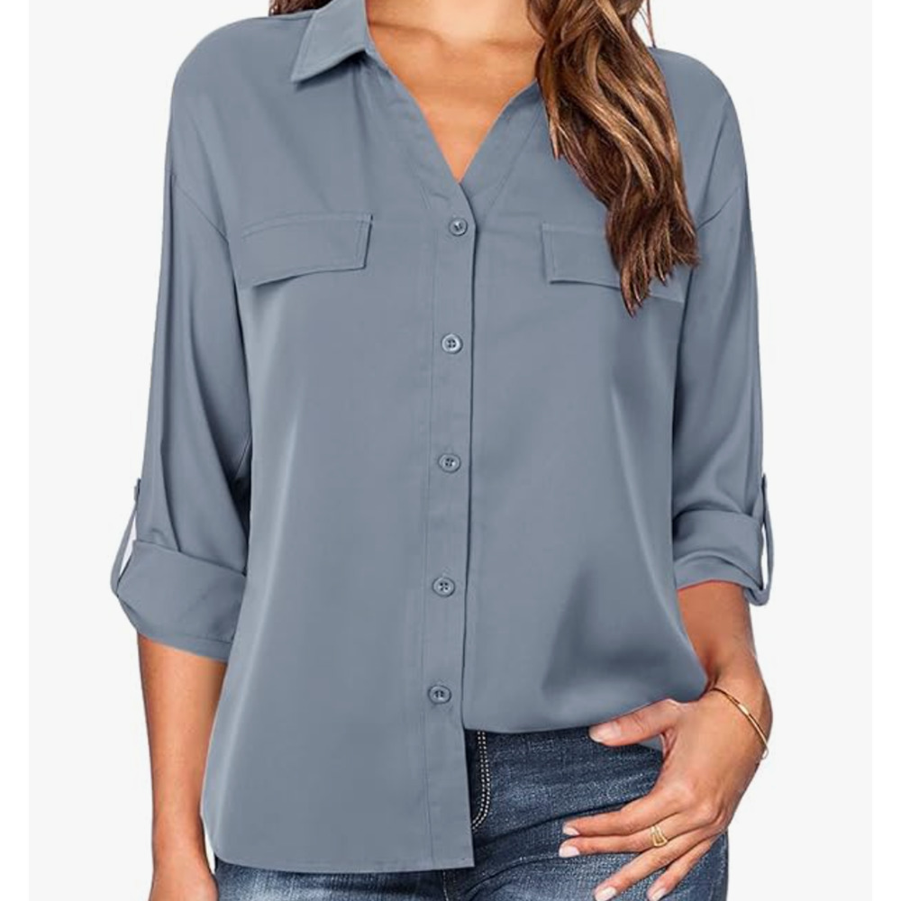 Lotusmile Women's Dressy Lapel Button-Down Shirt Size L